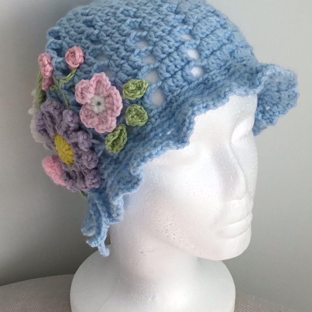 Light Blue Hat Flowers for Girls Handmade